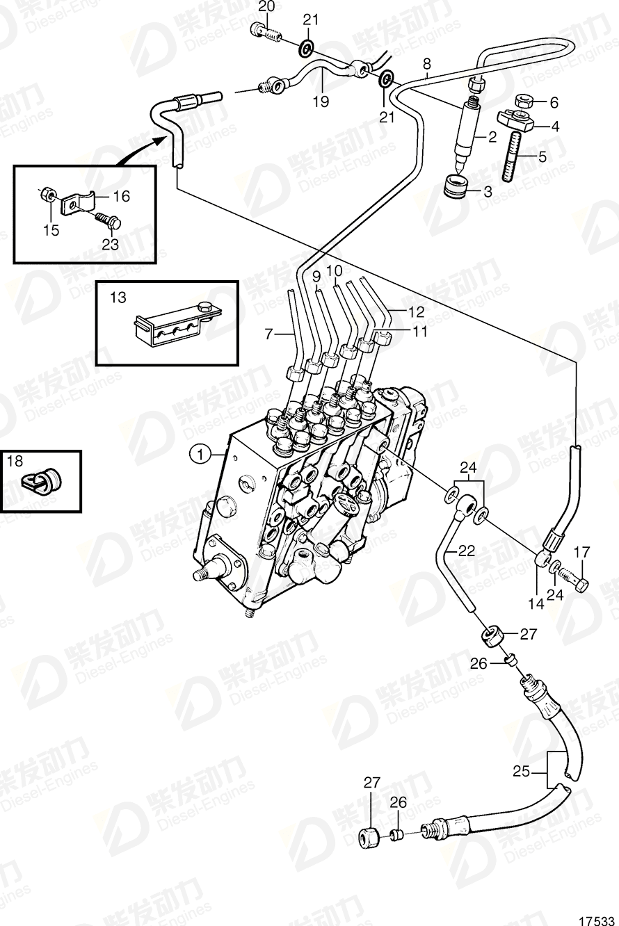 volvo penta Fuel hose 3829272 Drawing